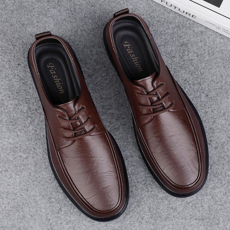 Fashion Men's Genuine Leather Lace-up Casual Shoes Breathable Men Comfortable Walking Shoes Men's Oxfords Flats Business Dress Sneakers
