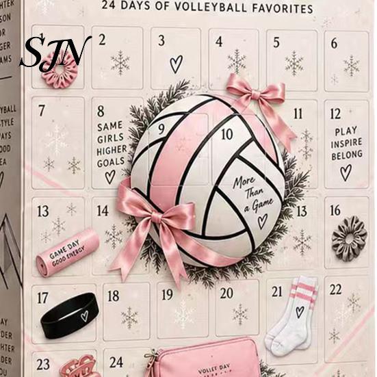 Christmas Countdown Box for Teens Volleyball Girl Advent Calendar, 24-Day Sports Accessories School Team Presents with Hair Ties Charms Socks,