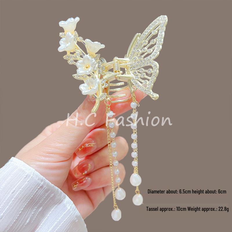 Elegante Schmetterlingsquaste Haarspange – Chinesischer Stil Halb-Pferdeschwanz Klauenclip für Damen