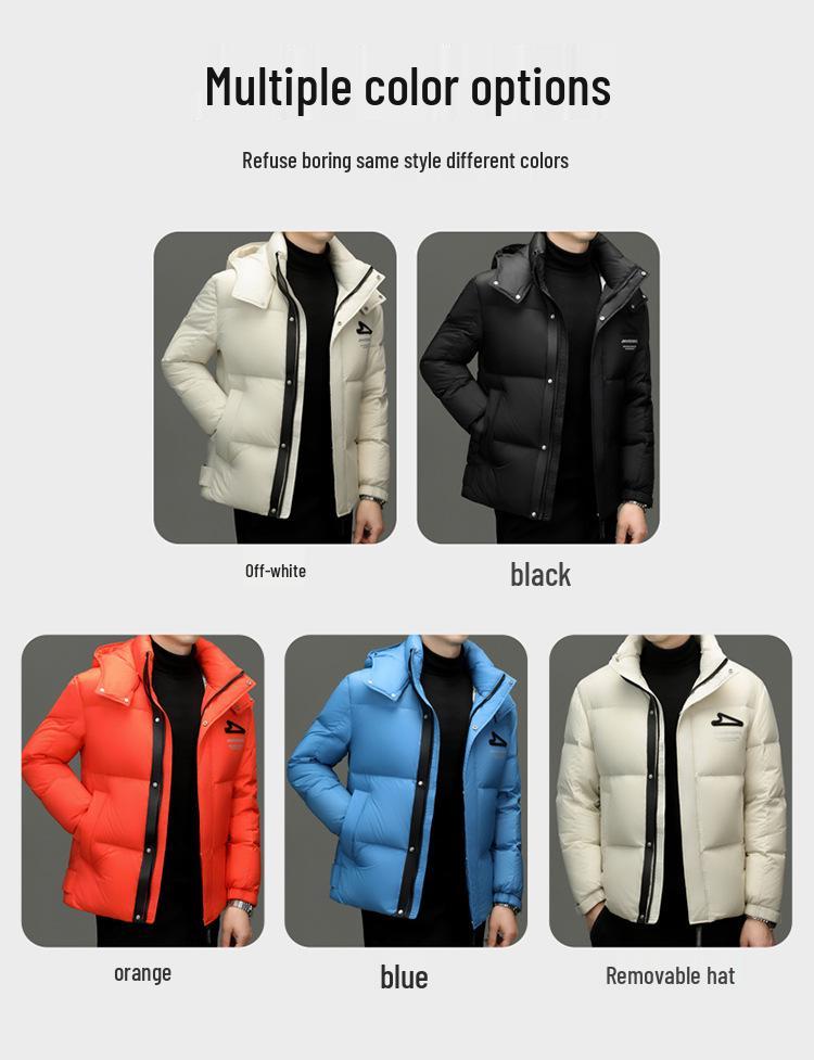 Men's 2025 Winter Fashion Down Jacket, Thick and Warm with Detachable Hood.