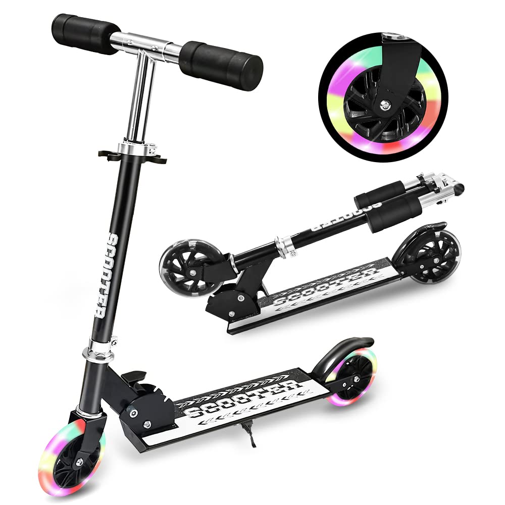 

Популярный детский самокат Ototacam кикборд для детей 2 колеса светящиеся светодиодные колеса с подставкой 4 уровня регулировки высоты складной легко переносить чёрный