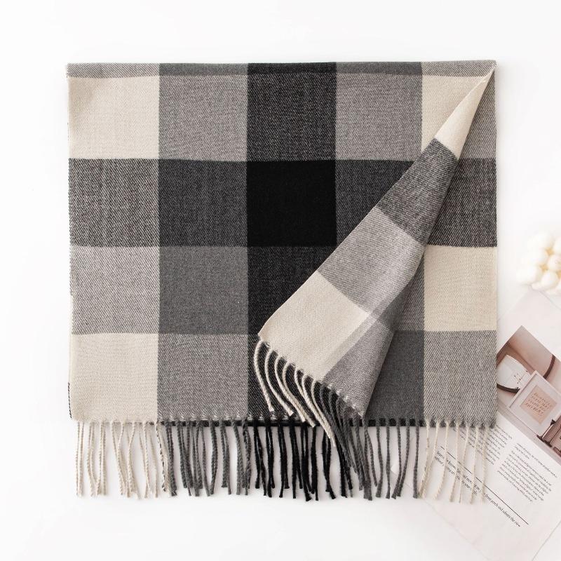 Cashmere feel plaid scarf women's versatile atmosphere scarf women's shawl