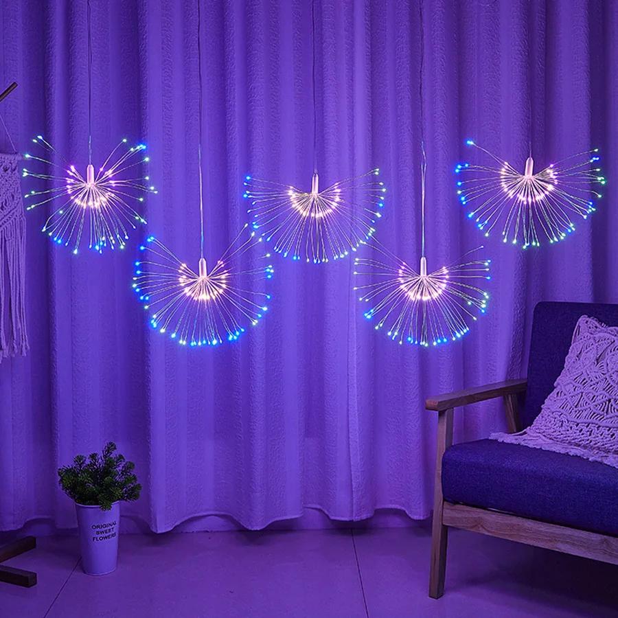 5 IN 1 Plug in Firework Lights 600 LED Starburst Lights Outdoor Christmas Garland LED Twinkle Fairy Light for Tent Porches Decor