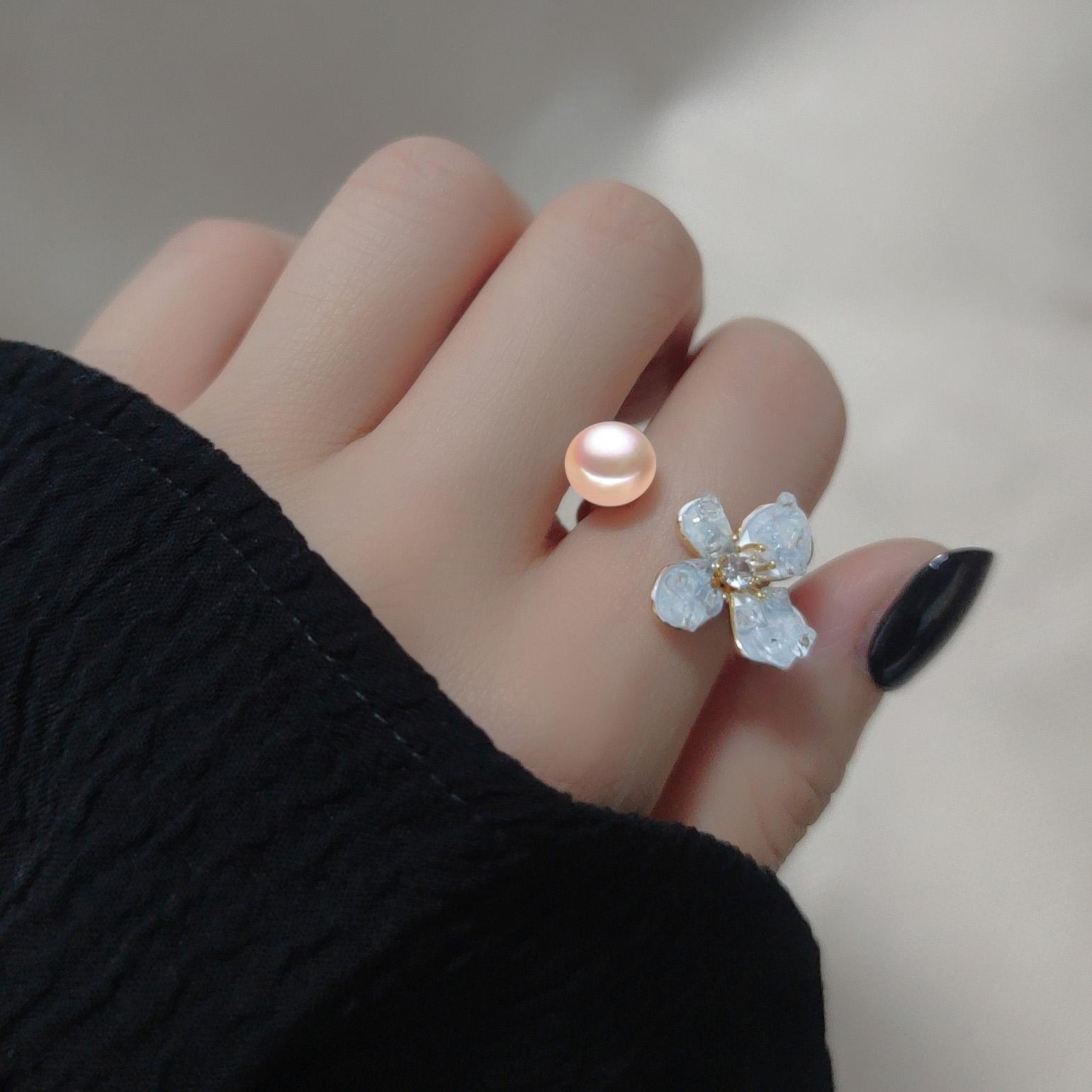 

LSOOYH Кольца с крупным жемчугом из натурального пресноводного жемчуга для женщин, роскошное обручальное кольцо, подходящие подарки на дни рождения, День матери и другие праздники adjustable розовый