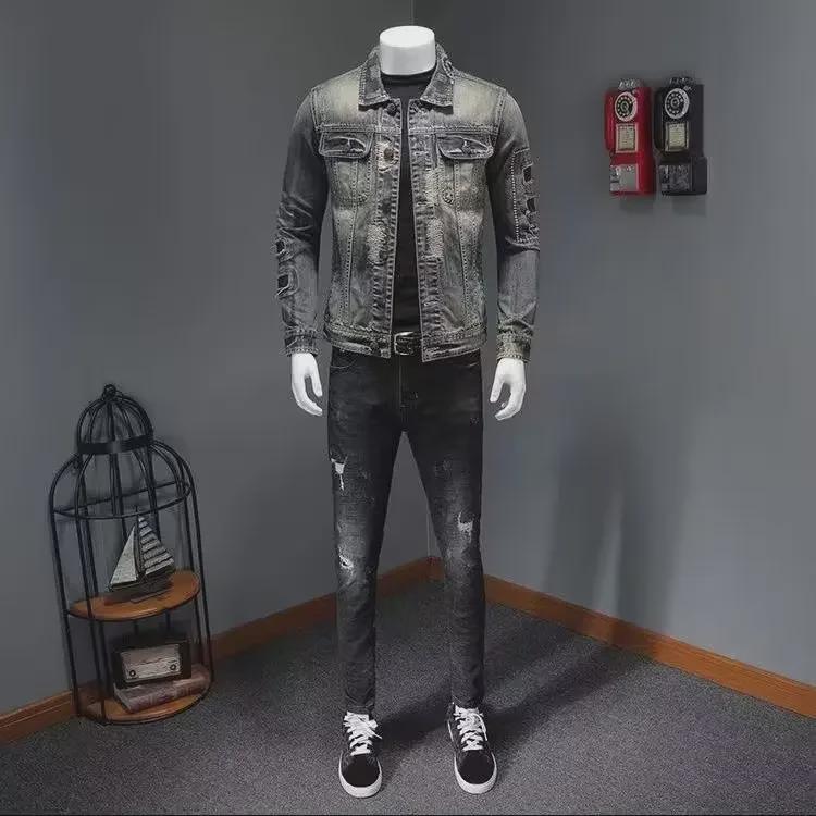 Herren 2023 Marvel Venom Slim Ripped Denim Motorradjacke - Retro Europäischer & Amerikanischer Stil