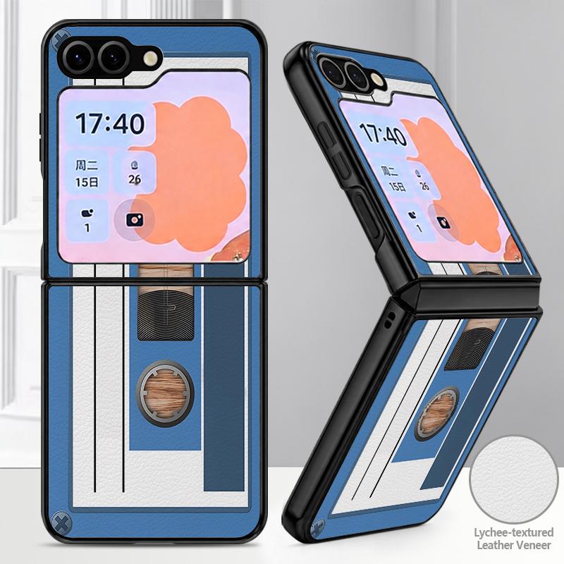 Creative Audio Tape Print Case For Samsung Galaxy Z Flip 8 7 6 5 Flip8 Flip7 Flip6 Luxury Leather Skin Hard Folding Phone Cover