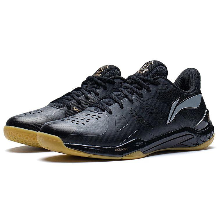 Li-Ning Synthetic Leather Shock Absorption Non-Slip Wear-Resistant Supportive Low-Top Badminton Shoes Unisex Shoes Black AYAS028-1