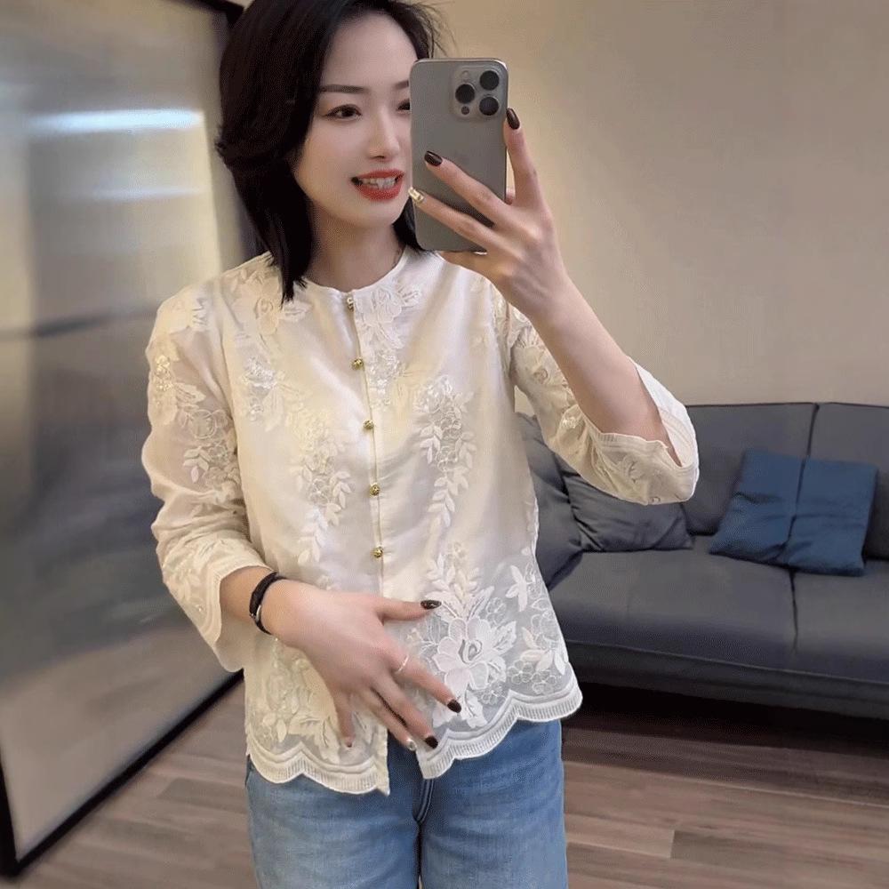 2025 Spring Women's Jacquard Embroidery Lace Shirt – Stylish, Unique, and Trendy