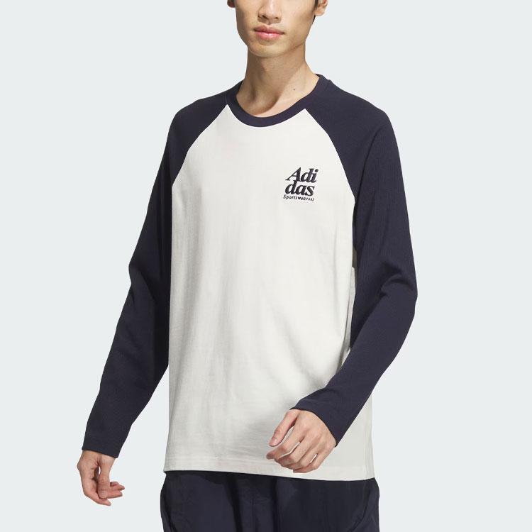 Adidas Small Logo Embroidered Patchwork Casual Long Sleeve T-Shirt Men Tops Legend-Ink-Blue JI6851