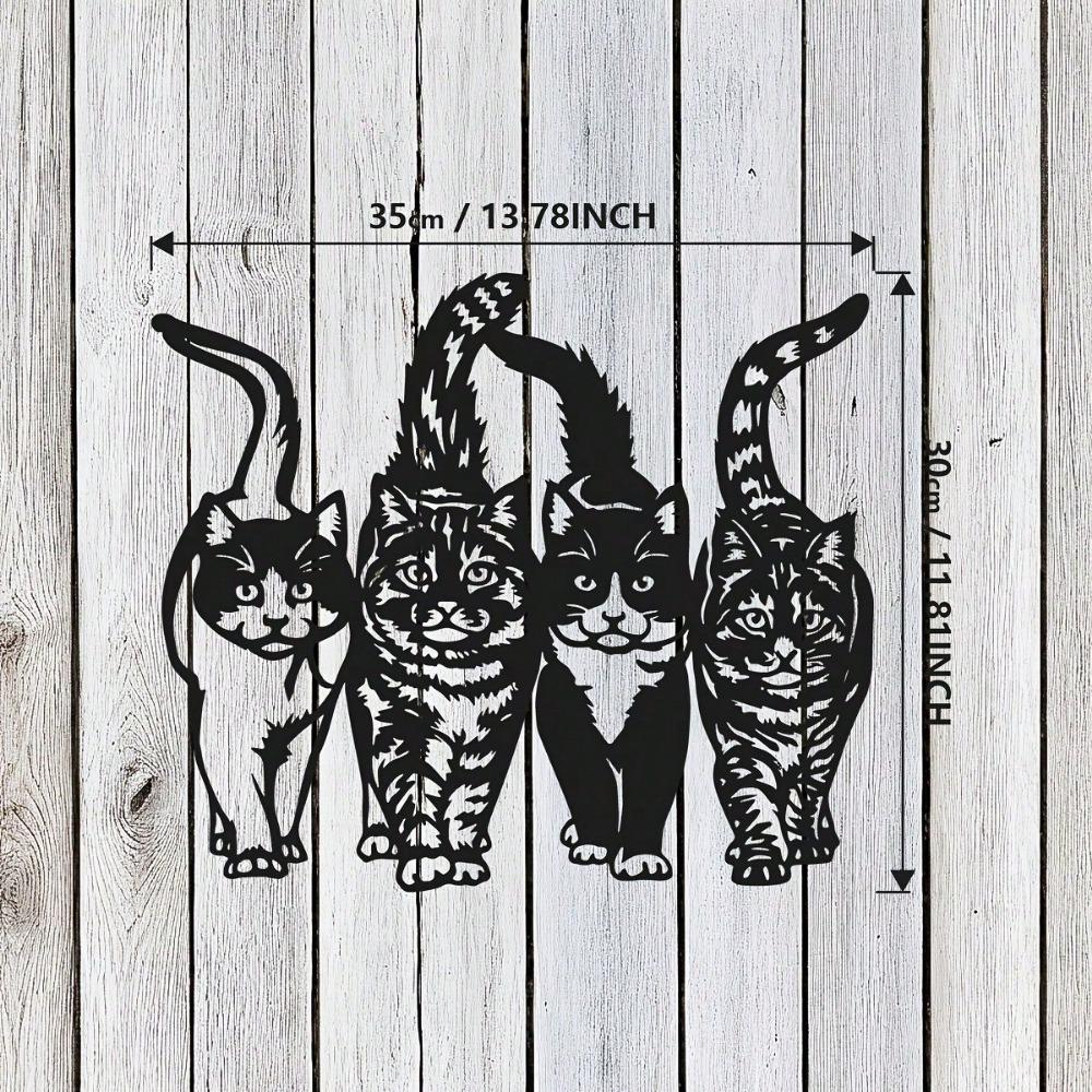 Four Walking Cats Minimalist Metal Wall Art - Modern Home Decor For Bedroom, Living Room, Or Bathroom.