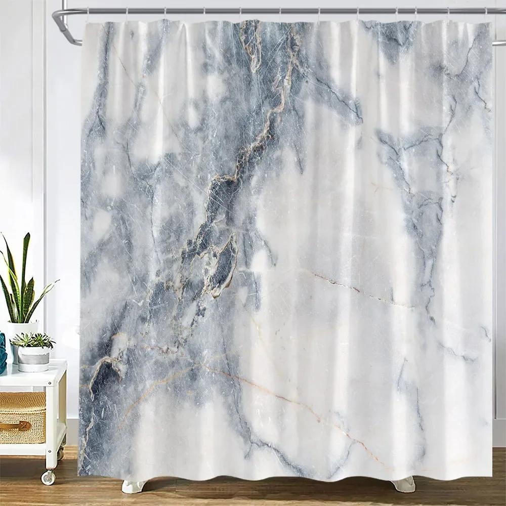 Abstract Marble Shower Curtains Retro Stone Wall Creative Black and White Plaid Geometric Bath Curtain Fabric Bathroom Decor Set
