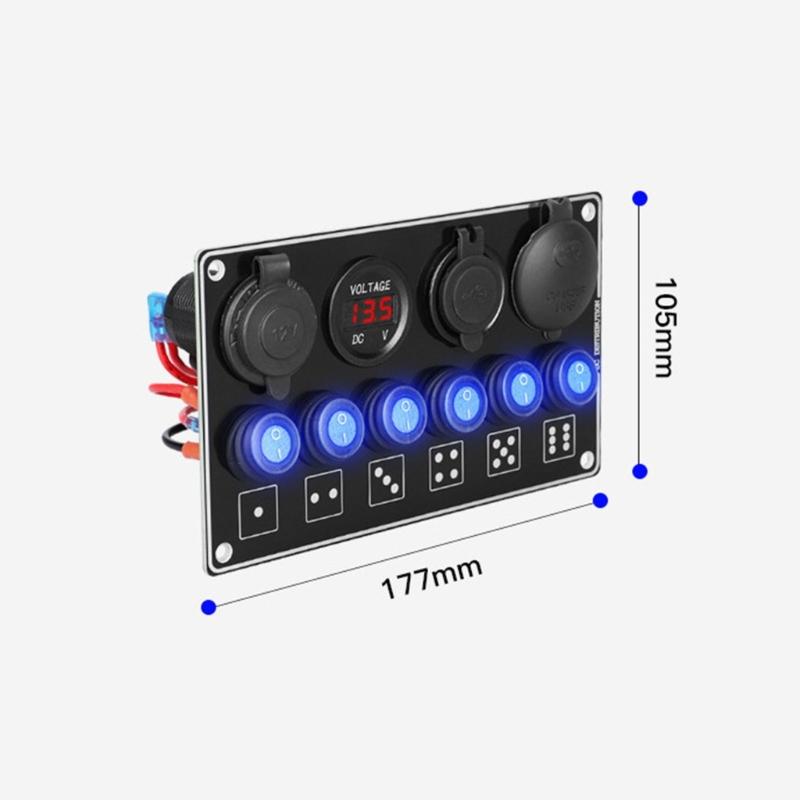Weatherproof 6 Way 12V Push Button Panel With Illuminated Battery Display For Automobile Boat Trailer