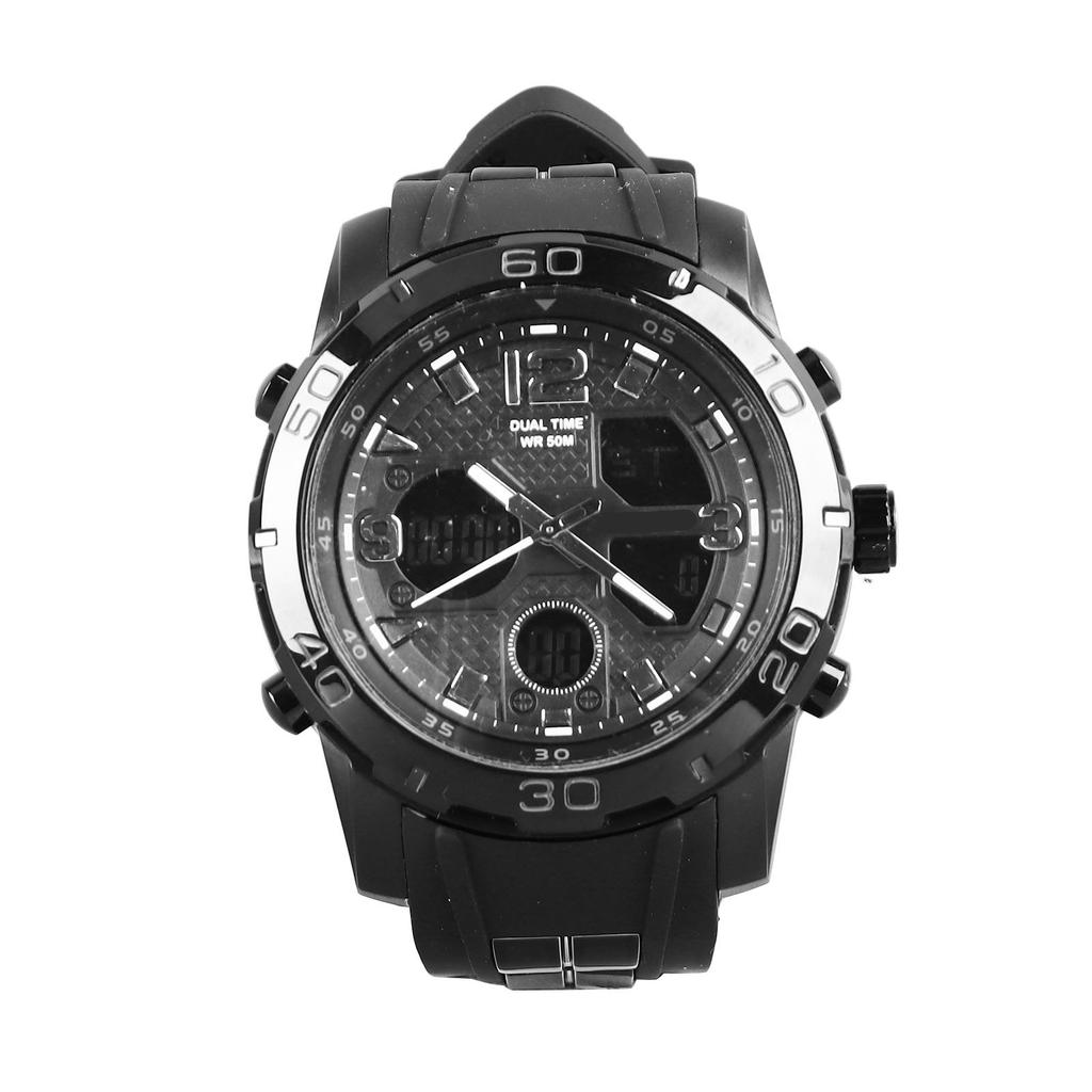 Men Digital Sports Watch Dual Dial Dual Time Display 50m Waterproof Multifunction Electronic Watch for Outdoor Use Black