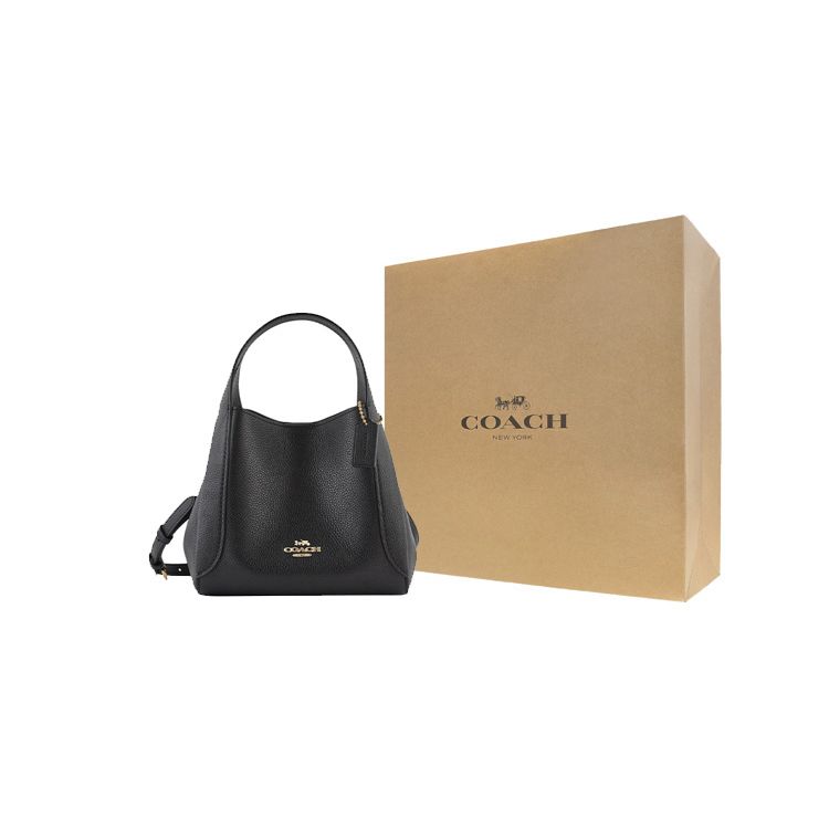 Coach Hadley Removable Shoulder Strap Polished Pebble Leather Basket Tote Bag Women Tote Black 78800-GDBLK