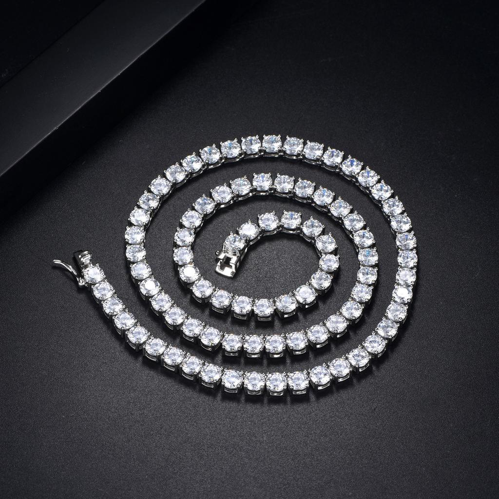 Men And Women Full Diamond Hip-Hop Necklace Jewelry, Fashion 2-6Mm4 Claw Copper Zircon Tennis Necklace