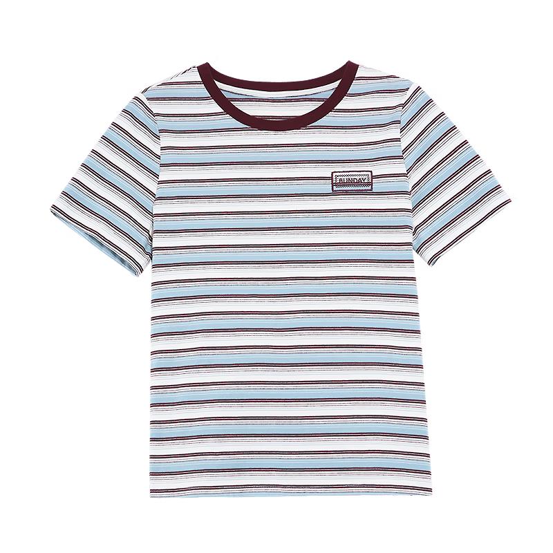 

Betu Women s Mixed Stripe Pure Cotton Short Sleeve T-Shirt S