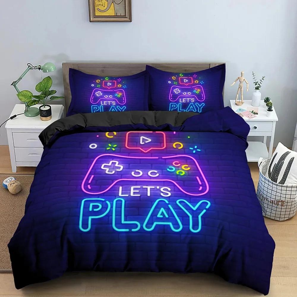 Gaming Gamepad Videospiel Neon Bequem Bettdecke Bettbezug Kissenbezug Bettwäscheset Kinder Schlafzimmer Dekoration Heimtextil