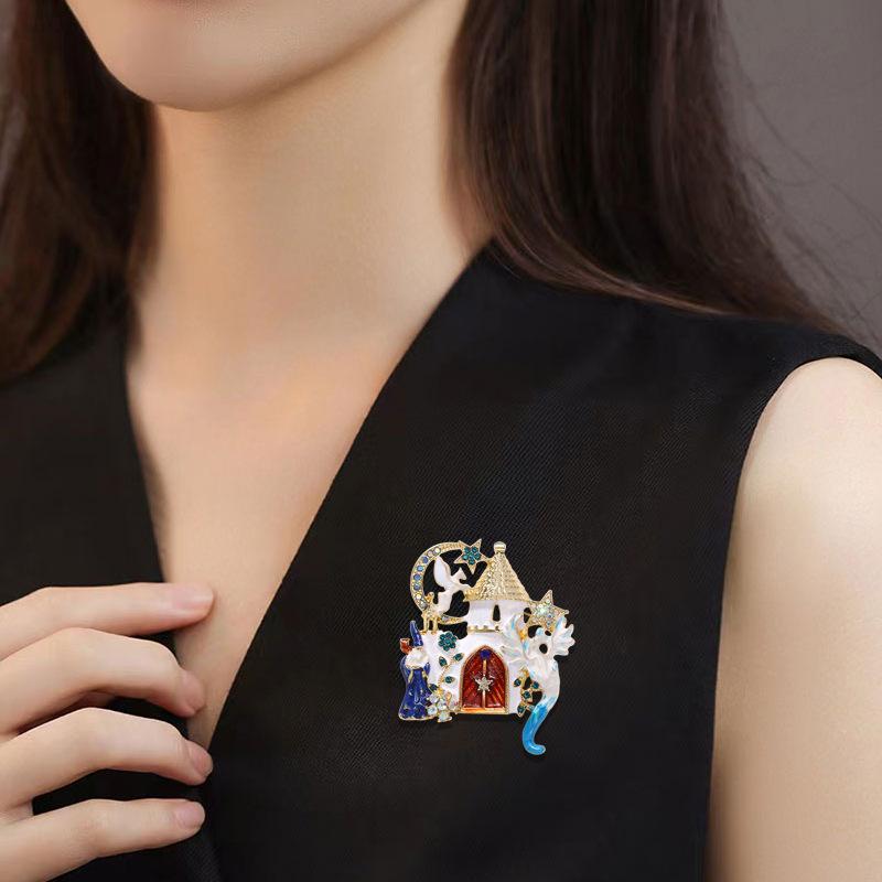 Fashionable Enamel Castle Star Moon Pegasus Magician High-end Women's Accessories Brooch