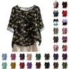 Women's Casual Mid Sleeved Round Neck Halloween Printed Cotton And Linen Top