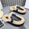 Fashion Flats Platform Cotton Slippers Women Fur Mules Shoes 2024 Winter New Plush Warm Slides Trend Soft Leather Cozy Casual Shoes
