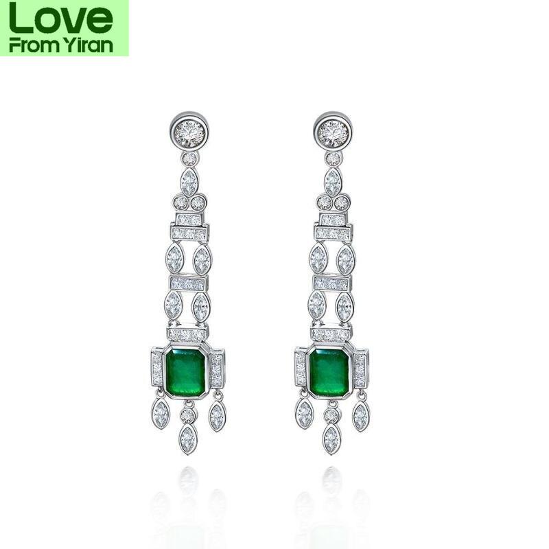 High End 100 Women % Tone Emerald Drop Earrings Sparkling High Carbon Diamond Wedding Occasion Gathering Bridal Event Party Event