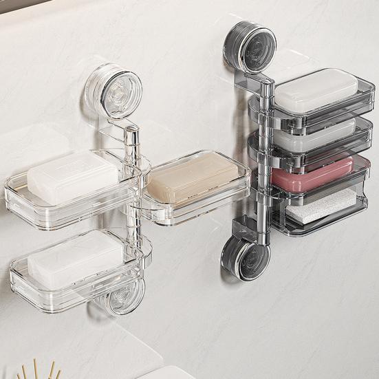 Suction Cup Storage Holder Soap Box Strong Load-bearing Multi-layer Design Easy Installation Wall-Mounted Storage Shelf