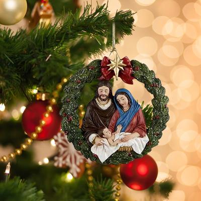 Nativity Christmas Tree Pendant Jesus Christ Hanging Ornaments New Year Acrylic Indoor Nativity Scene Decor for House Ornament