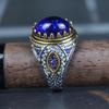Retro Hemp Rope Braided Pattern Sapphire Men's Punk Fashion Two-color Ring