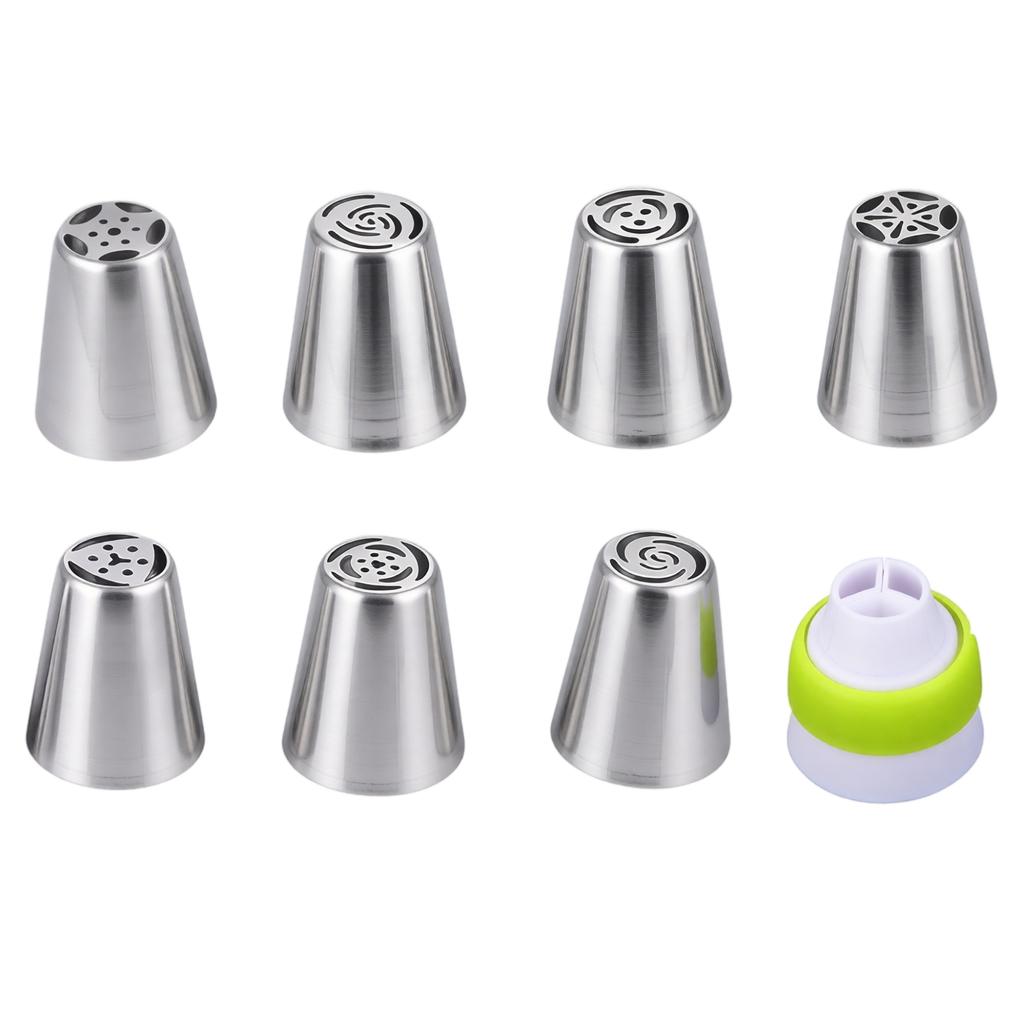 Stainless Steel Cake Decorating Nozzles 8 Piece Set Includes Various Piping Tips with Coupler for Baking and Cake Decorating Tools