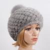 Russia Winter Fur Hat Women Knitted Warm Real Mink Fur Hat Top Fox Fur Pompoms Caps Lady Good Elasticity Real Mink Fur Hats