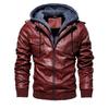 Autumn and Winter Men's Leather Jacket Men's PU Leather Hooded Leather Jacket Two-piece Set