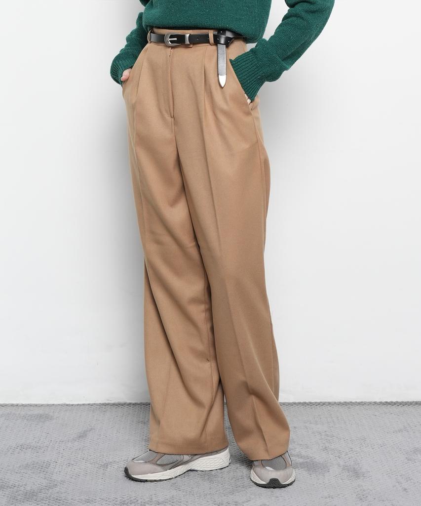THE-ABON Women'S Classic Pintuck Wool Wide Slacks Charcoal