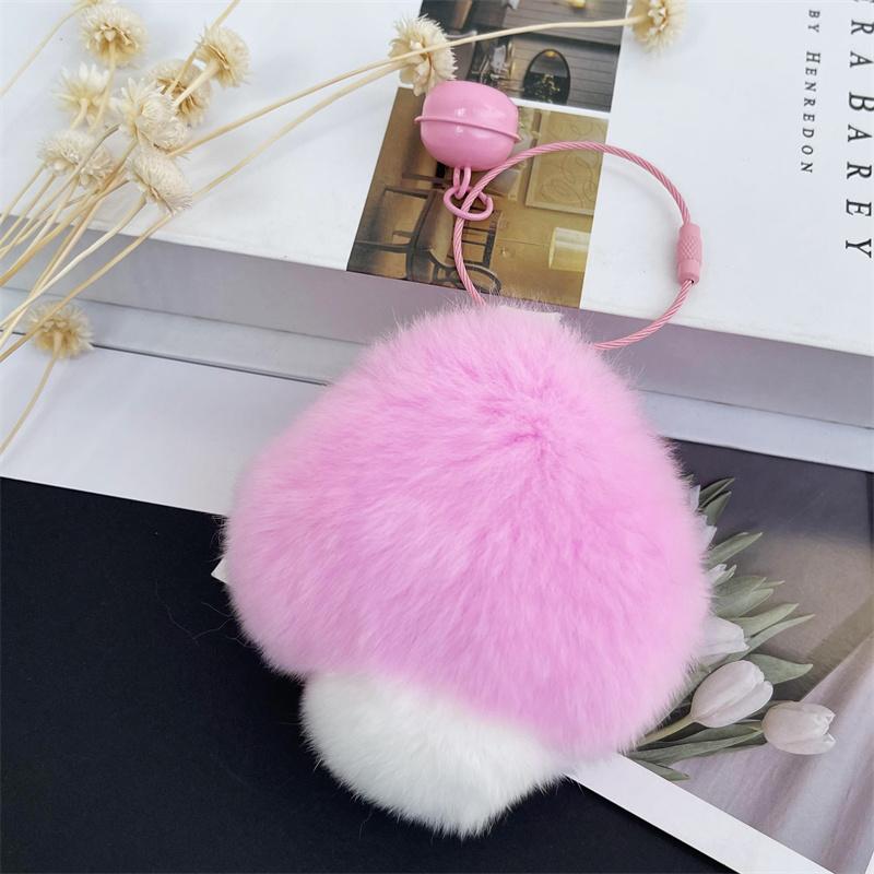 Cute Mushroom Rabbit Fur Key Chains Girls Schoolbag Pendant Women Bag Charm Ornaments Car Keyring Keychain for Women