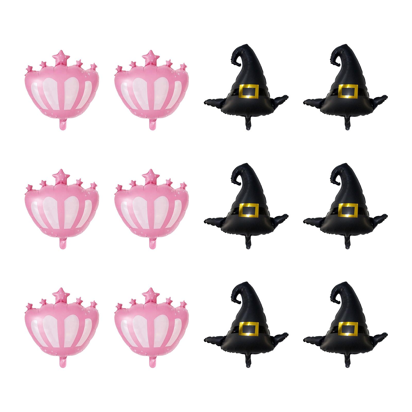 

12Pieces Wicked Birthday Party Supplies with Black Witch Hat Balloons and Pink Princess Crown Balloons for Festive Decor