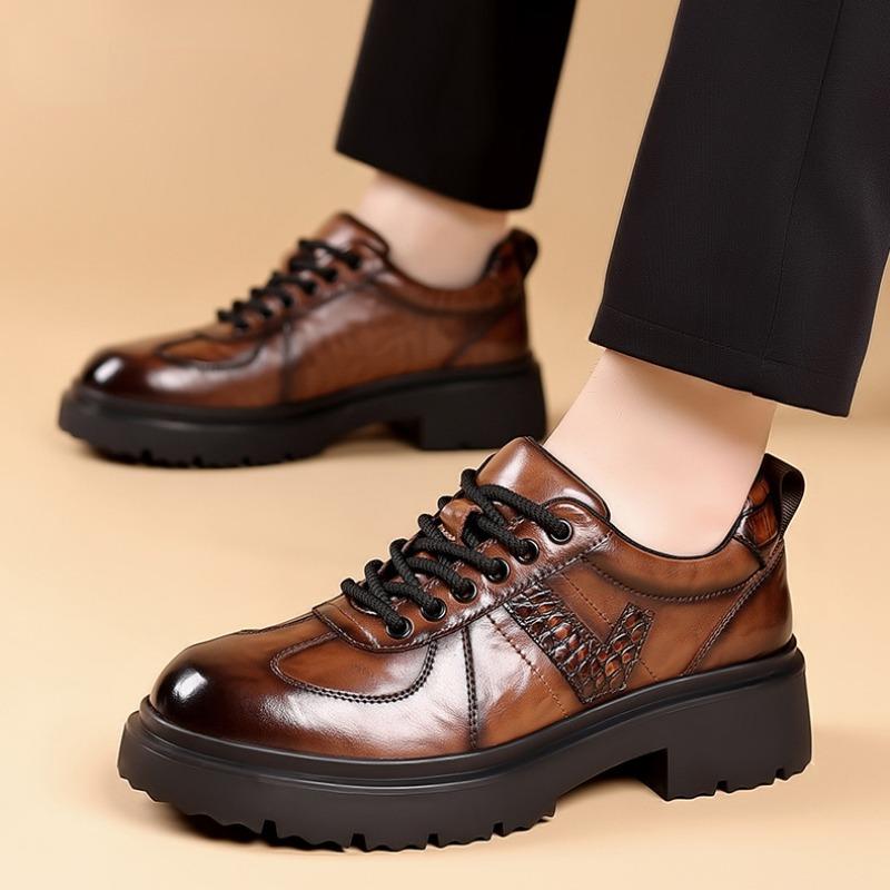 Fashion British Cowhide Casual Platform Shoes for Men Spring Autumn Soft-soled New Designer Fashion Retro Leather Business Male Shoes