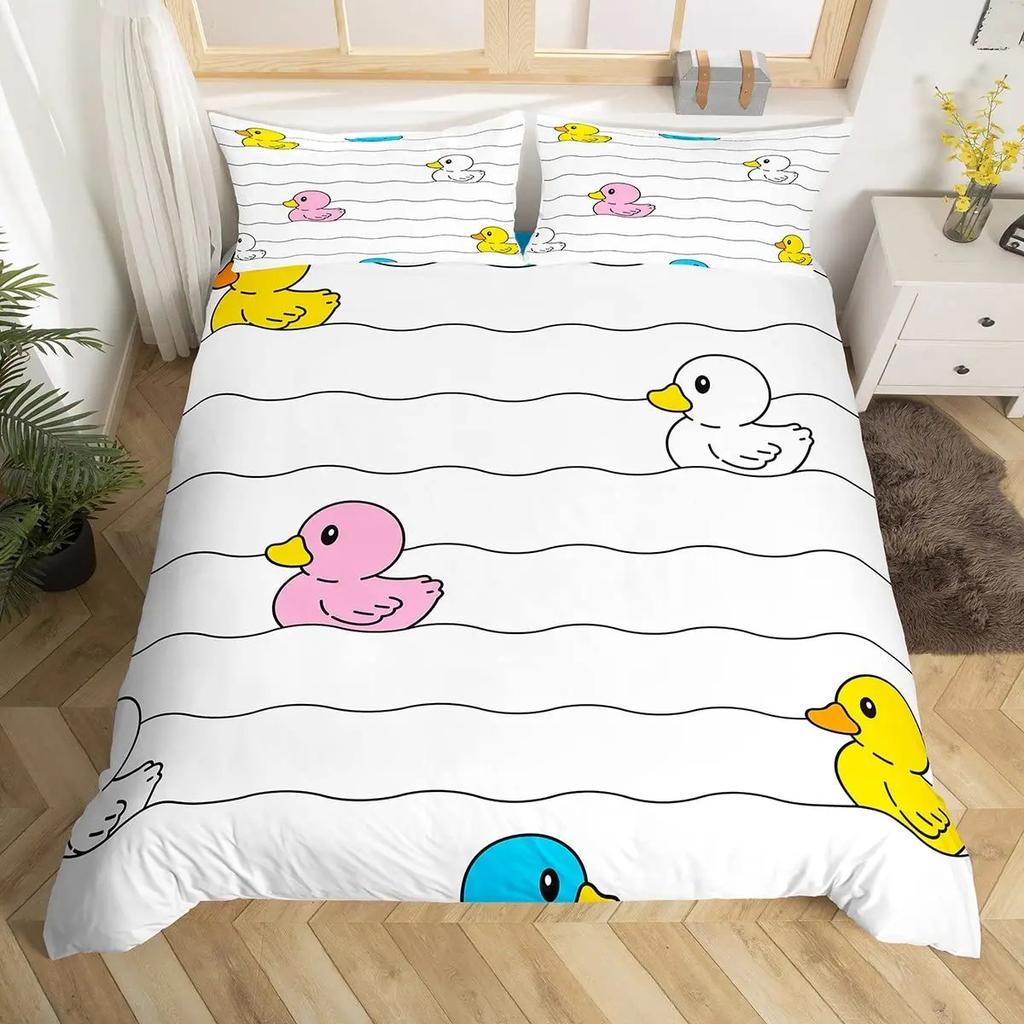 Lovely Duck Beding Set 2-3Pcs Bedrom Comfortable Quilt Cover Set Single Double Sized Dimensions Polyester Soft Duvet Cover Pilowcase for Adult People