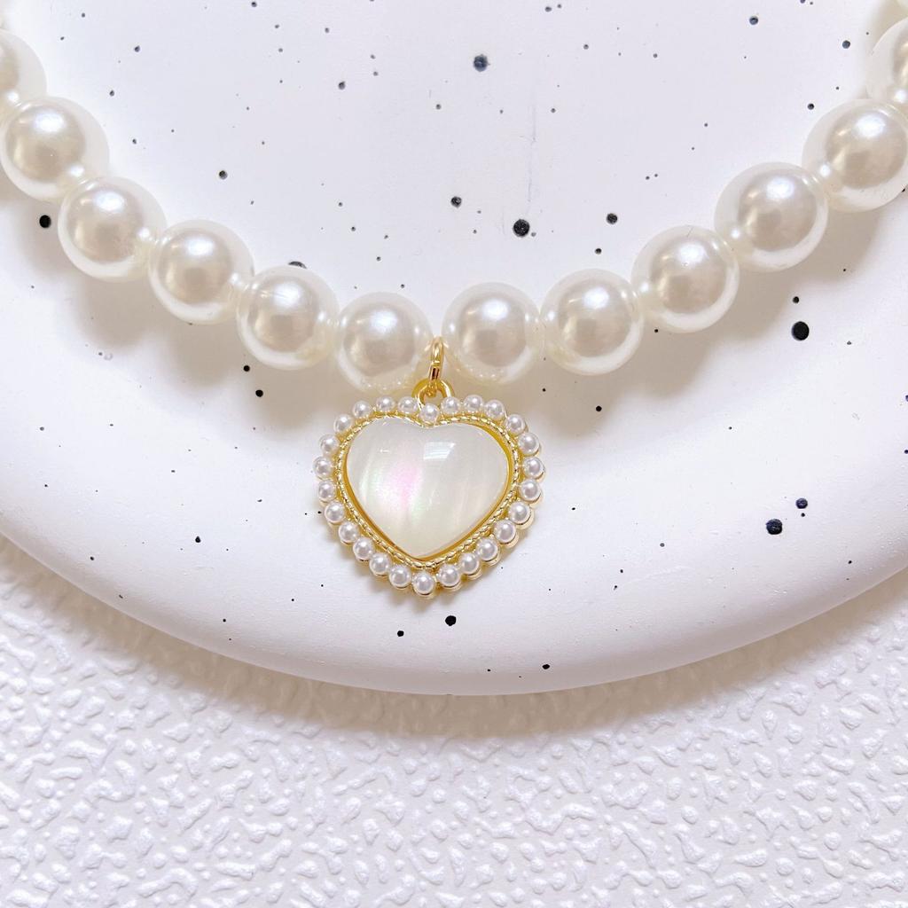 Cat Dog Pearl Necklace Cat Eye Gem Pendant Elegant Temperament Pet Accessories Puppy Collar Small Dog