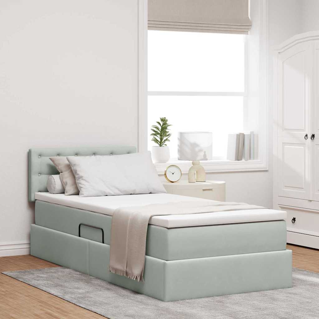 Storage Bed with Mattress Light Grey 100 x 200 cm Velvet
