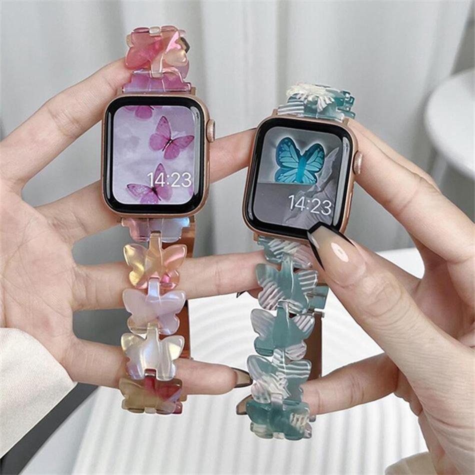 Strap For Apple Watch Band S11/10/9/8/7/SE/6/5/Ultra 3 IWatch 49/46/45/44/42/41/40/38mm Fashion Butterfly Shape Resin Bracelet