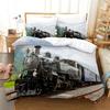Top New Train Duvet Cover Full Size Boys Steam Engine Bedding Set Microfiber 3D Rail Vehicles Comforter Cover Room Decor
