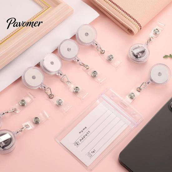 Reliable Badge Attachment Retractable Reel, Transparent Round ID Holder with Heavy Duty Reel Swivel Clip for Nurses, Students Teachers Office Workers