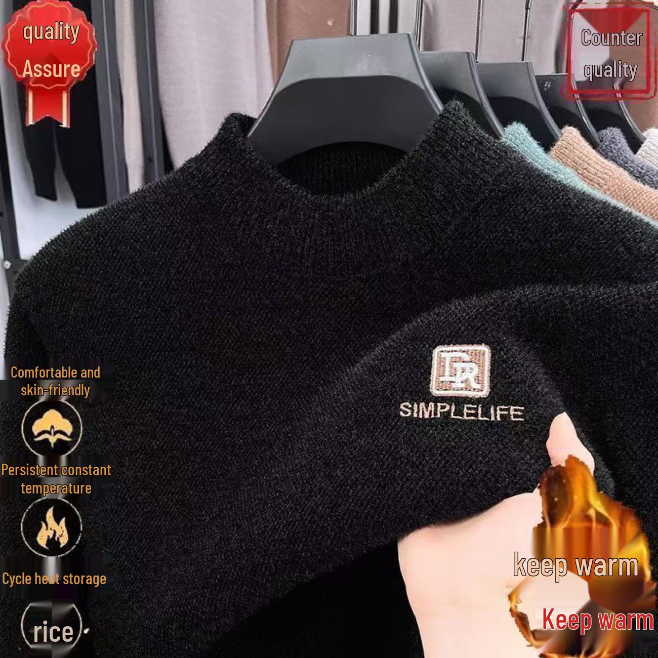 

Men s Winter Mink Velvet Sweater - Thick Warm Casual Base Layer for Middle-Aged Dads 3XL 165-180 lbs