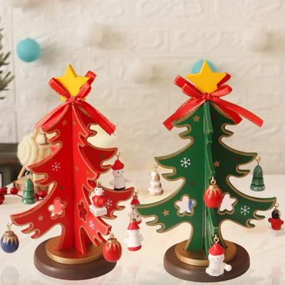 Julgran Barnens Handgjorda DIY Hantverk Leksak Träjulgran Scenlayout Juldekorationer Barn Julklappar Leksak