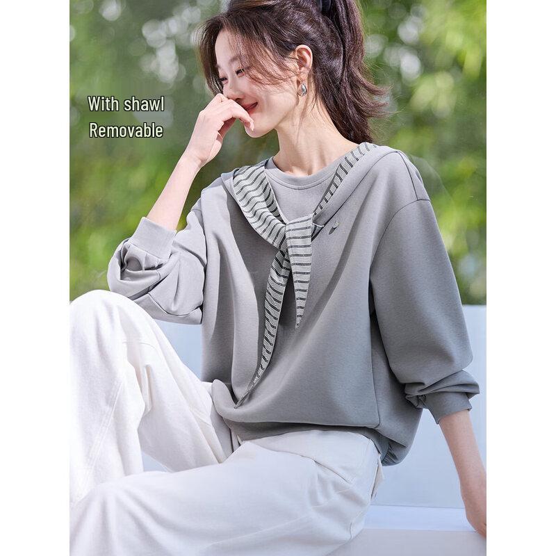 MOHANIMEI 2026 Spring Women s Patchwork Stripe Pullover Sweatshirt M