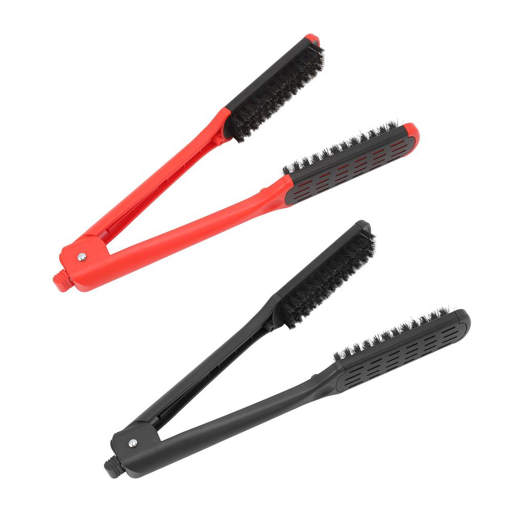 Clamp Hair Brush Straightener Flat Hair Styling Smoothing Tool Anti Static Hollow Vent V Shaped Doub