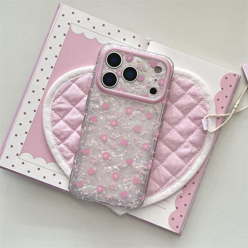 

Sweet Girly Heart Shell 3D Strawberry Phone Case for iPhone 17/Apple 16 Pro Max/15 Pro iPhone 15 Pro Max