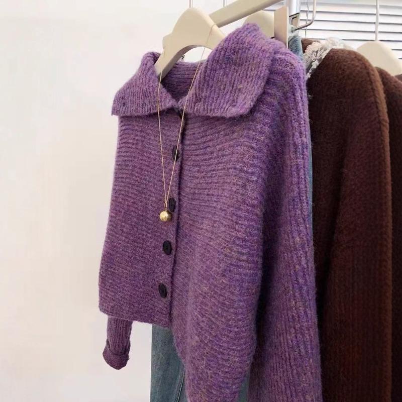 Purple Turtleneck Knitted Cardigan Sweater Jacket Women's New Early Autumn Wear Small Short Top
