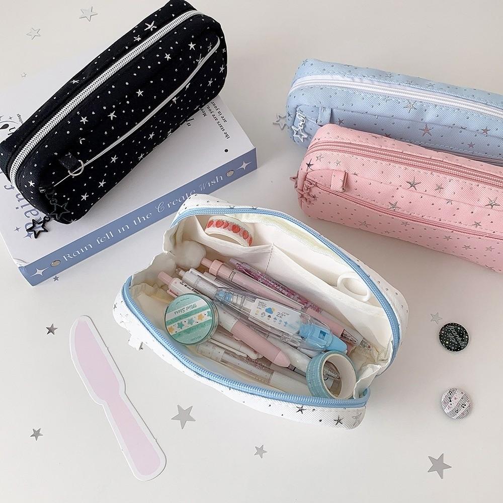 Pen Organizer Star Pencil Case Large Capacity Zipper Stationery Pouch Pencil Storage Bag Children
