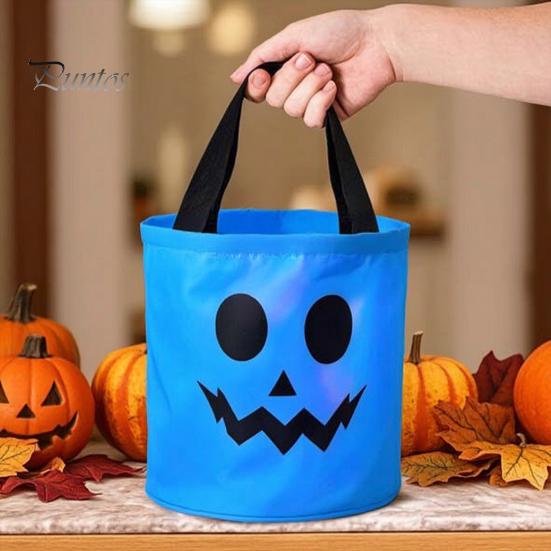 Stabiler Griff Süßigkeitenaufbewahrung Halloween Leuchtender Kürbisbeutel LED Leuchtend Süßes oder Saures Eimer Stoff Geschenkverpackung für Kinder Wiederverwendbar Wasserdicht Oxford