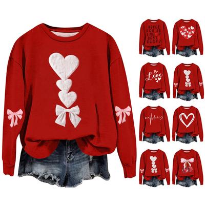 Women's Fashion Valentine's Day Printed Long Sleeve Loose Round Neck Sweatshirt Top Fall